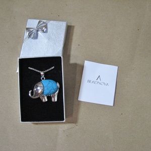 Beadnova Elephant Pendant Necklace Silver Blue 18" NEW